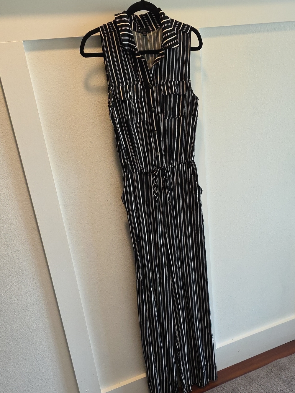 BeBop Black and White Striped Sleeveless Jumpsuit